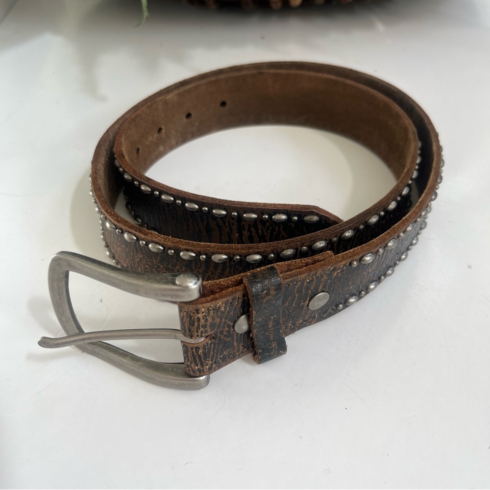 LEATHER ISLAND Bill Lavin Belt size 38 Brown Leather Belt Silver Studs EUC